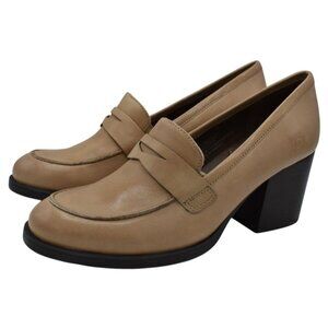 Born Women Size 10 Holliston Natural Full Grain Leather Heeled Penny Loafer Shoe